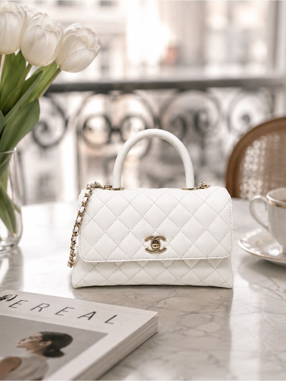 CHANEL White Coco Top handle